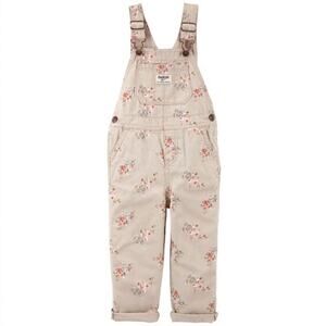 NWT Oshkosh B'Gosh Toddler Girls Beige Floral Print Overalls One Piece Sz 24 Mos